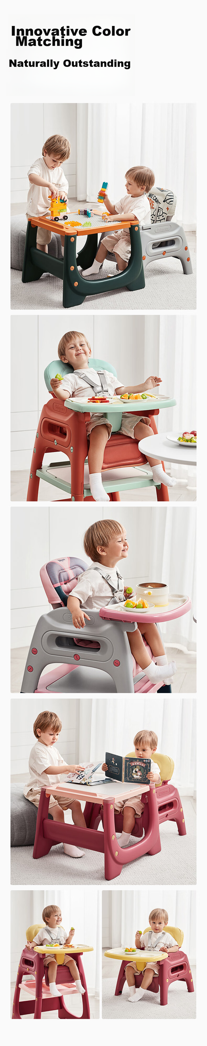 Babycare Multifunctional Baby High Chair, Safe And Anti-Fall Children's Dining Seat, Suitable for 6 Months+, Taler Gree 8