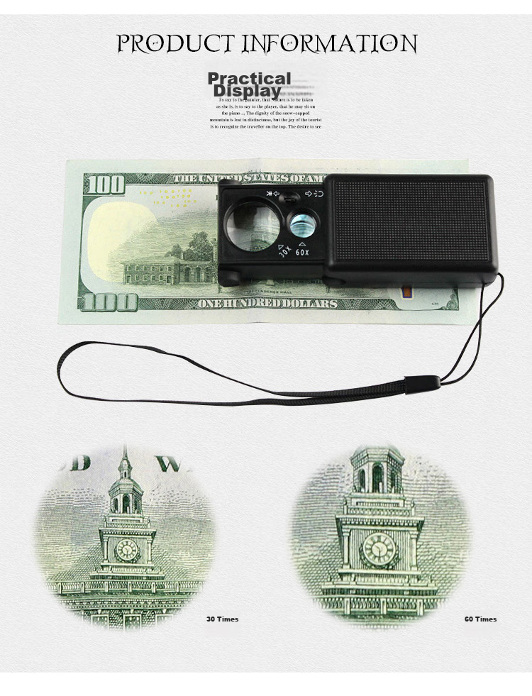 MIXOUT, 30x And 60x Double Lens Magnifier with LED Light, Pull-Out Magnifying Glass for Currency Inspection, Antiques, Jade, Beads And Jewelry 4