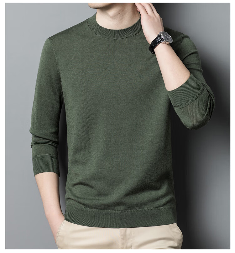 Hengyuanxiang Men's Fine-Spun Washable Round Neck Pure Wool Sweater, Versatile Knitted Base Layer T-Shirt for Commuting And Everyday Wear 7