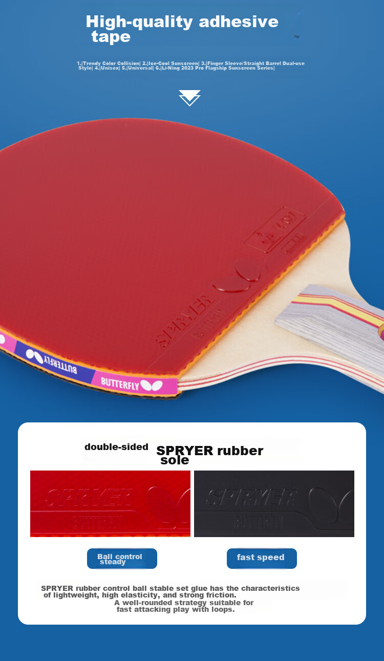 BUTTERFLY S Four-Star Table Tennis Racket, Finished Straight Handle, 5-Ply Pure Wood, Double-Sided Reverse Rubber 3