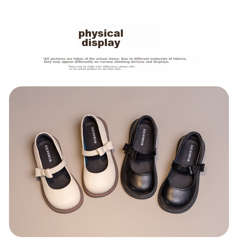 Wuma Girls' Leather Shoes, Princess Shoes, 2026 New Spring And Autumn Style, Soft-Soled British-Inspired Spring Performance Black Flats for Little Girls, Children's Single Shoes 7