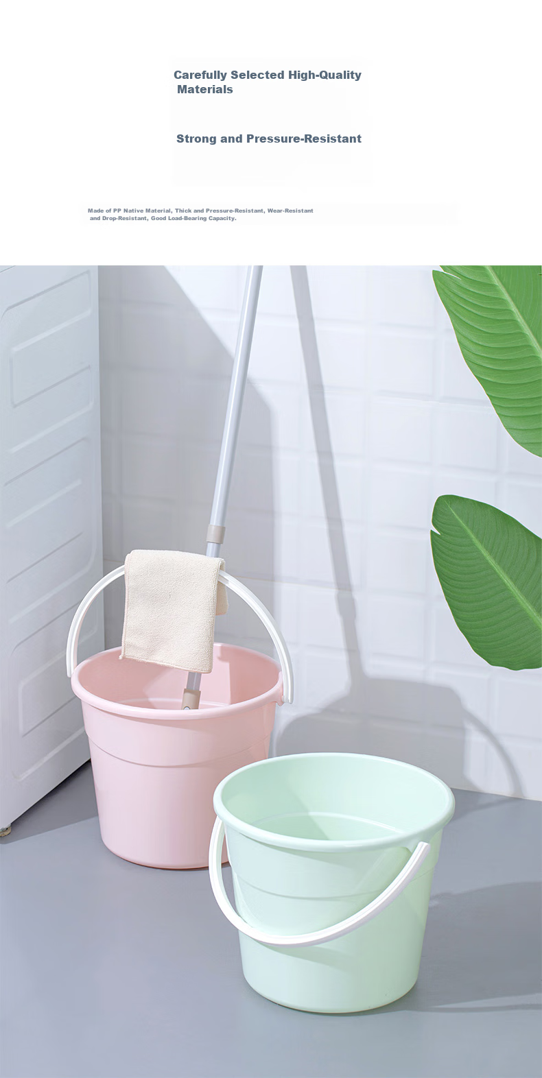 CHAHUA Plastic Bucket, 12.2L Large Capacity Household Portable Water Bucket for Car Washing, Laundry And Water Storage 2