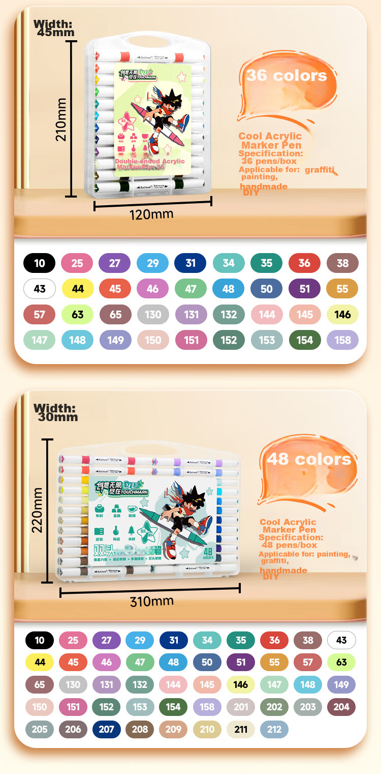 Touch Mark Dual-Tip Acrylic Marker Set, 36 Colors, Soft And Hard Tips, Watercolor Pens for Students' Doodling, Art Drawing, Waterproof Quick-Drying Highlighters, Children's Birthday Gift for Boys And Girls 13