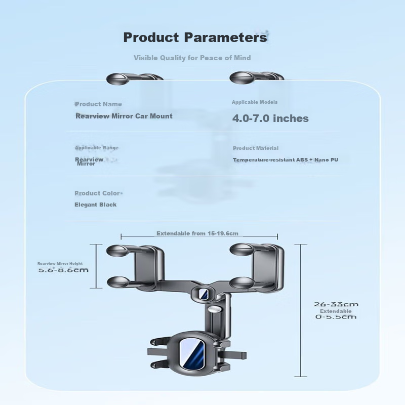 Kylie Car Phone Holder Rearview Mirror, 720-Degree Rotating Extendable Car Rearview Mirror Navigation Mount, Car Phone Stand 10