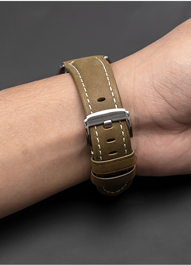 GANGJUE Genuine Crazy Horse Leather Watch Band for Huawei Watch 5/GT5 Pro/6/GT4/3/2 Pro, Original Style Sport Strap, Universal 46/48mm Brown 22mm 2