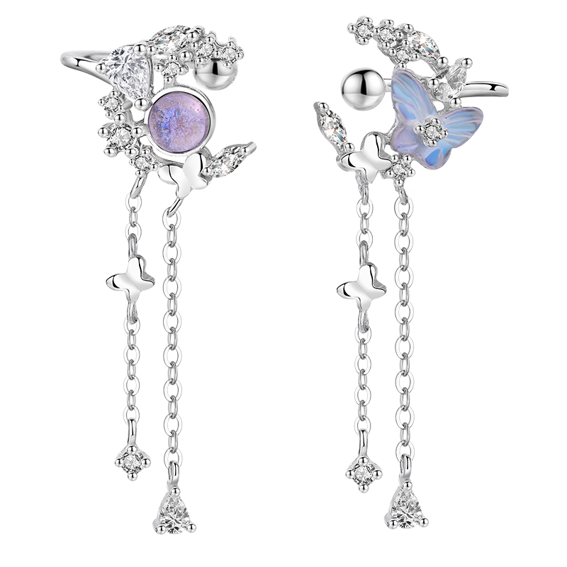 Dijing 925 Silver Earrings for Women without Ear Holes, Bone Stud Earrings, Clip-On Tassel Earrings, No Ear Holes Required, No Piercing Needed