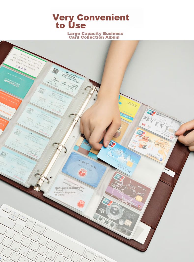 Faramon Large Capacity Business Loose-Leaf Business Card Holder, 1000 Slots, for Credit Cards And Membership Cards, Storage And Collection Album, Business Card Case for Men And Women, Brow 6