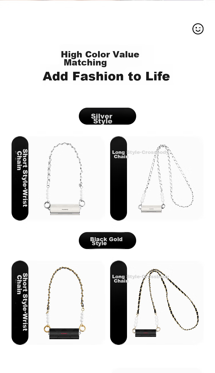 ESCASE Suitable for Huawei FreeBuds Lipstick2, Earphone Wrist Strap Pendant, Dopamine Chanel-Style Leather Strap with Pearl And Silver Chain, Pearl White 2