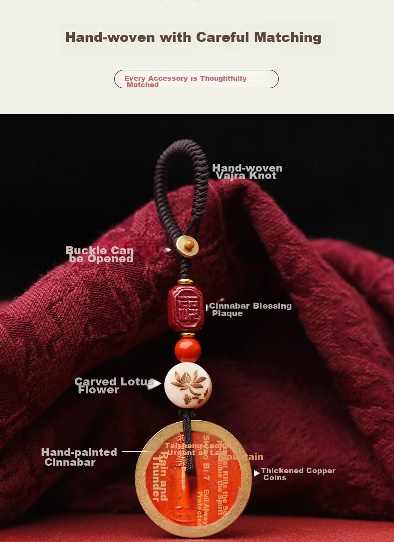 Cilingge Authentic Cinnabar Copper Mountain Ghost Flower Money-Saving Safety Buckle Pendant, Zodiac Year Amulet Necklace, Gift for Men And Wome 10