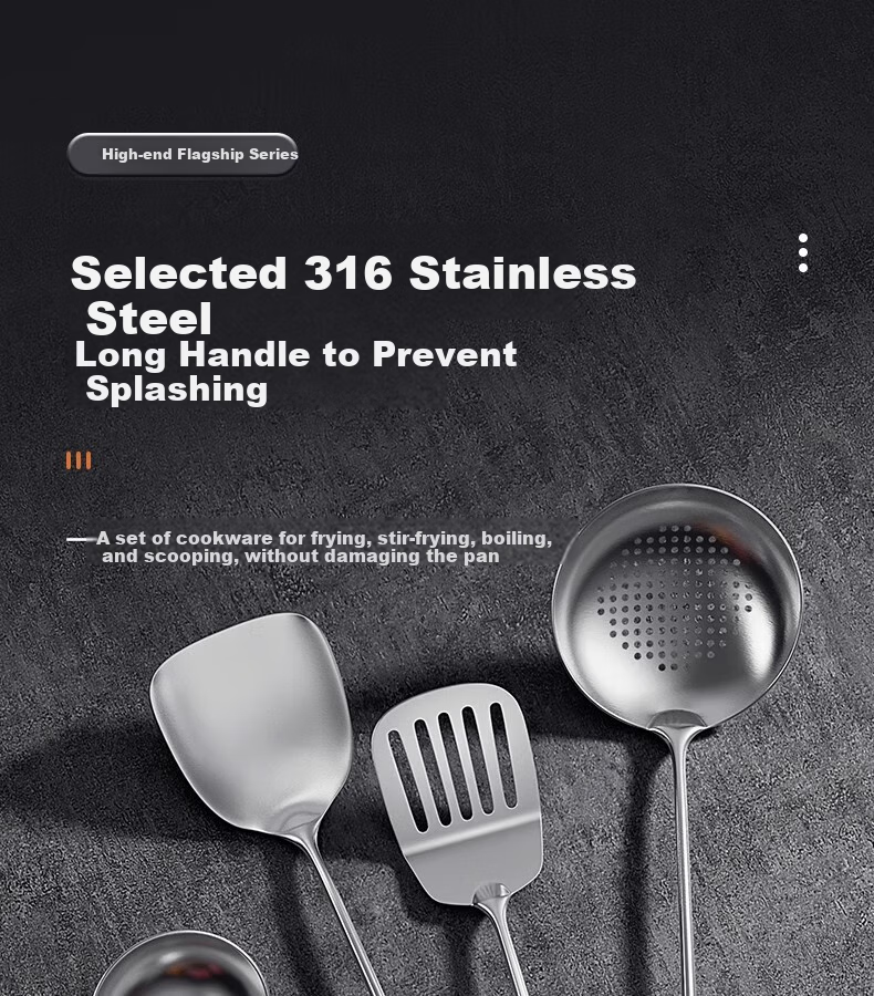 Aishida 316 Stainless Steel Spatula with Integrated Handle, Thickened Cooking Utensil, Heat-Resistant Pear Wood Handle 1