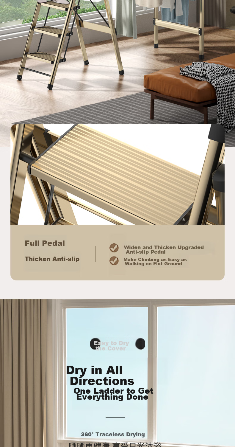 Kentai Folding Ladder, Household Foldable Clothes Drying Rack, Dual-Use Indoor Multifunctional A-Frame Ladder, Thickened Aluminum Alloy Ladder Q6-H4 4