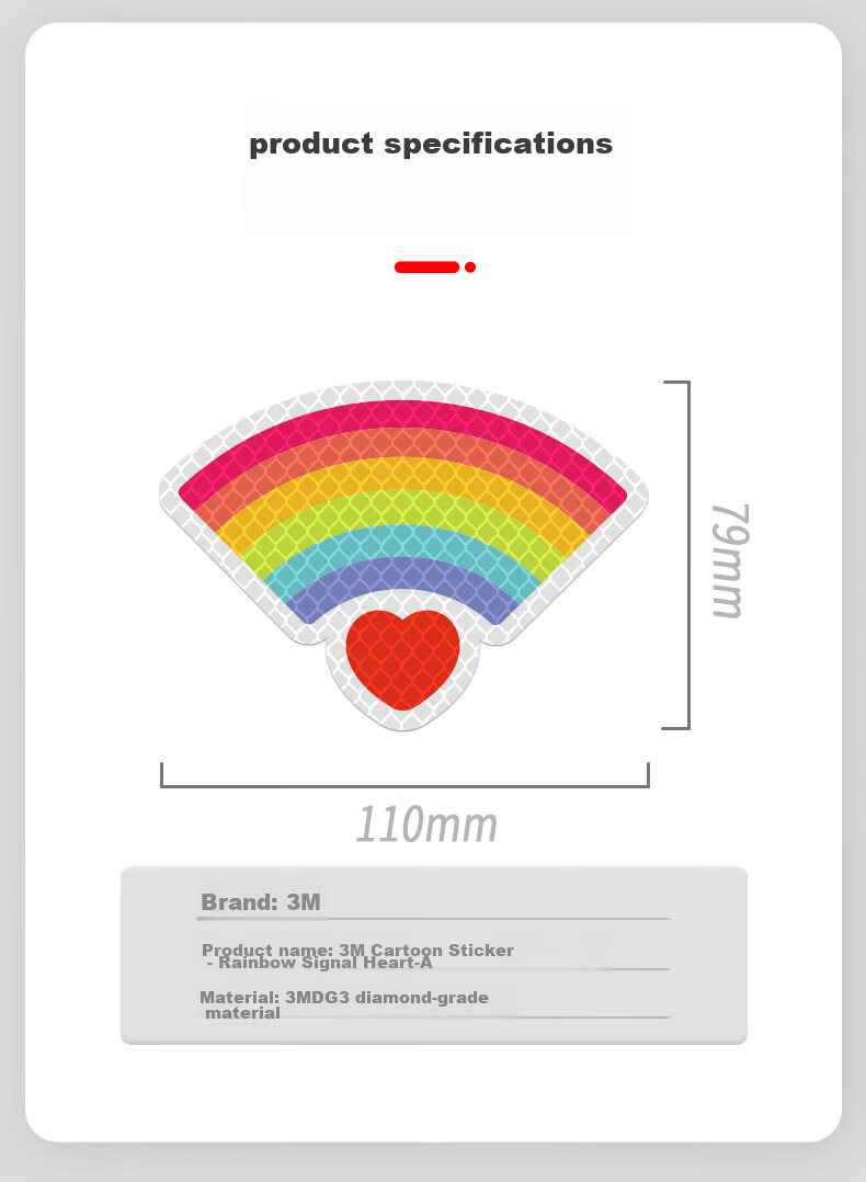 3M Reflective Warning Tape, Luminous Sticker for Electric Bikes And Motorcycles, Scratch Cover, Diamond Grade - Rainbow Signal Heart A11cm*7.9cm (1 Piece/bag) 10