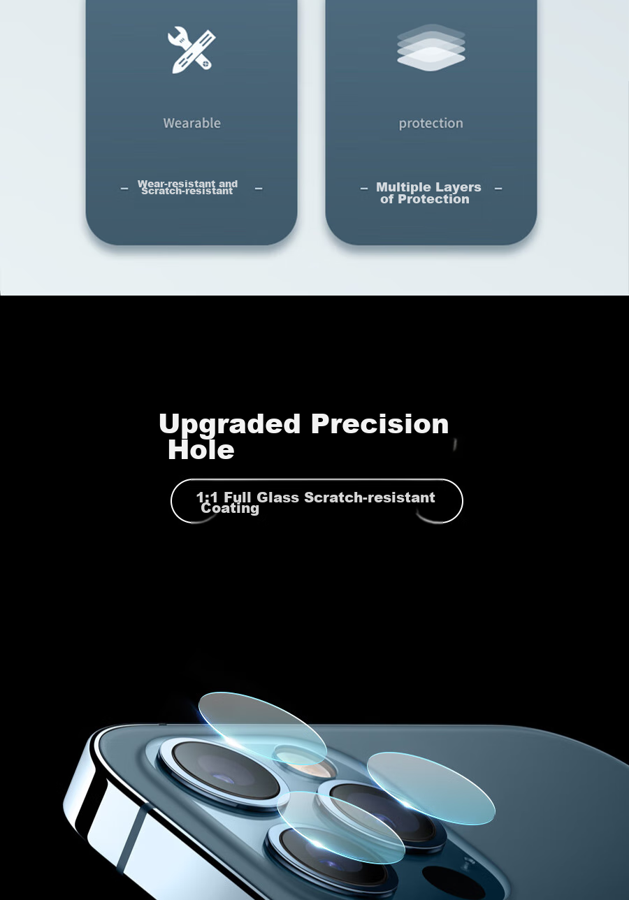ESCASE IPhone 12 Pro Max Camera Lens Protector, IPhone 12 Pro Max Tempered Glass Rear Camera Protective Film, Curved Edge Glass Hardened Anti-Scratch Film 6.7 High Definitio 3