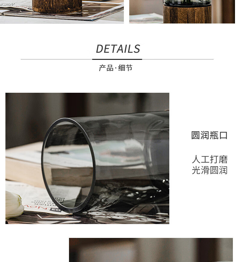 Mudingding Wooden Glass Art Vase, Nordic Light Luxury Minimalist Style, High-End Wooden Base, Water Planting Vase, Gift 4