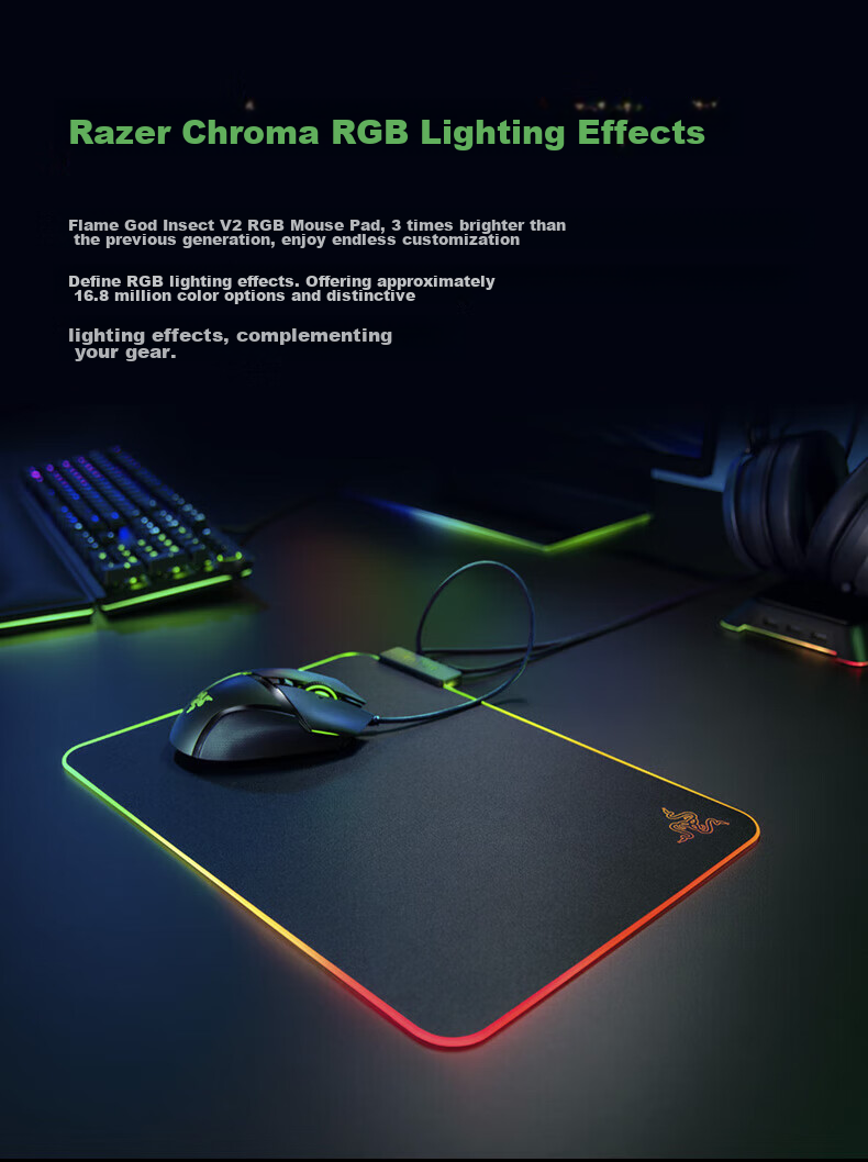 Razer Flame Dragon Hard Fine Texture Mouse Pad, RGB Color-Changing Illuminated Hard USB Gaming Mouse Pad, Flame Dragon V2 6