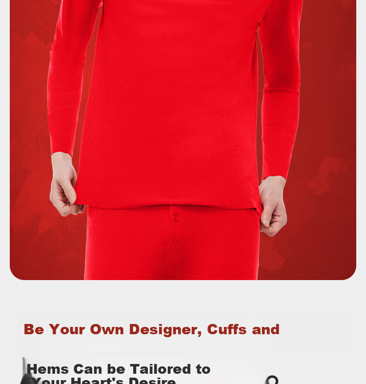 HLA [Hongyun] Thermal Underwear for Men, Zodiac Year Double-Sided Fleece 230g, Jijie Red Autumn Top And Bottom Set 13