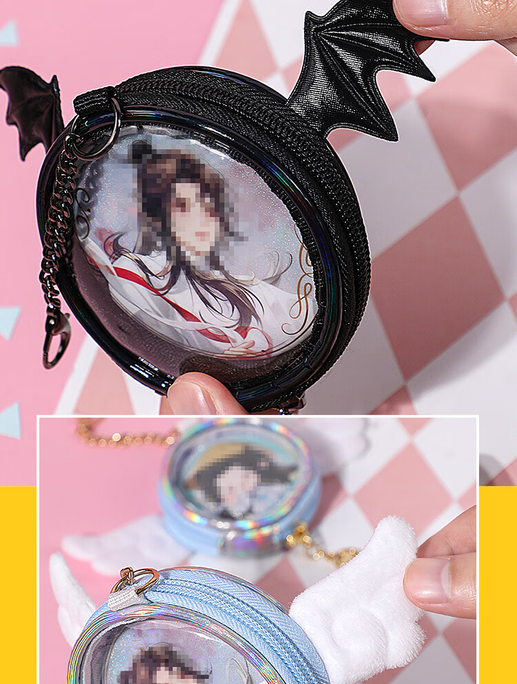GuangBo Angel Badge Protective Cover Pendant, Anime Display, Outdoor Bag Badge Storage Case, White, Compatible with Two 77mm And Below Badges CR92500-W 2