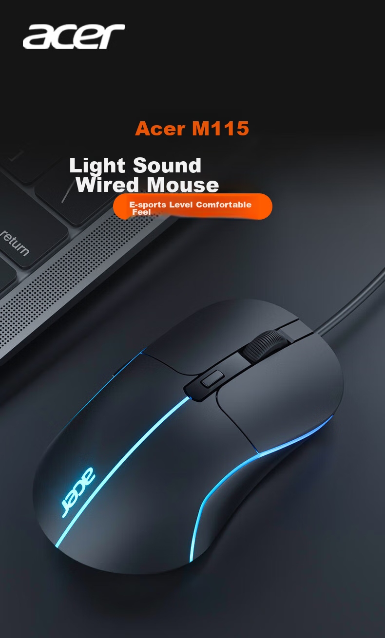 Acer Wired Mouse Gaming Mouse Macro Mouse USB Silent Mouse for Desktop And Laptop Computers Universal E-Sports Office Mouse 7200DPI Newly Upgraded OMW327 1