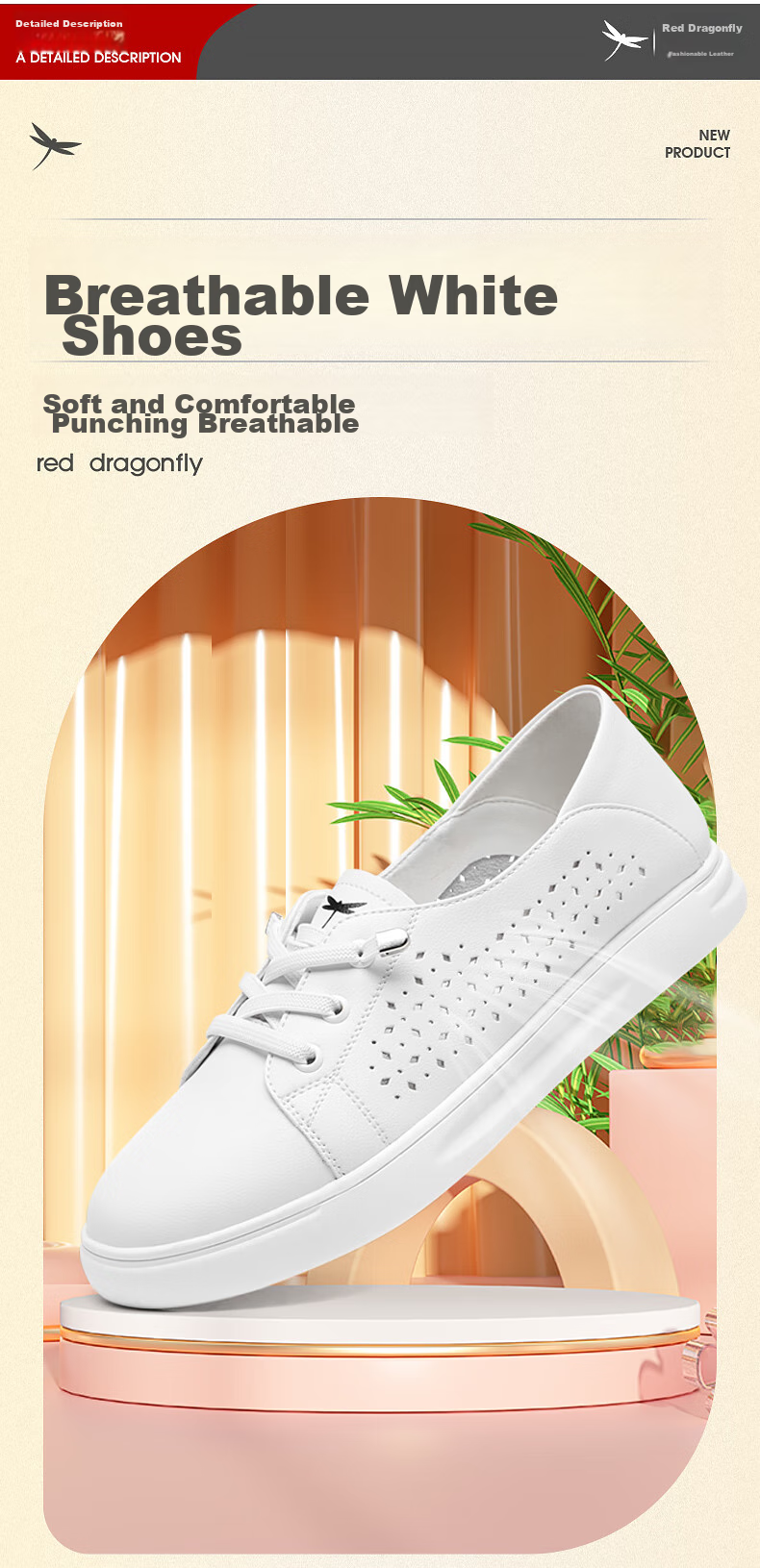 RED DRAGONFLY Women's Casual Shoes, Hollow Breathable Lace-Up White Sneakers, Versatile Women's Skateboard Shoes C0TTN03591 9