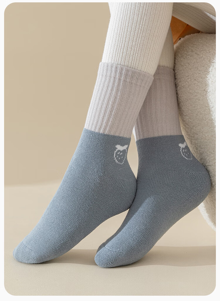 MiiOW Children's Socks for Girls, Mid to Big Kids Terry Mid-Calf Socks, Cartoon Patchwork Loops Versatile Autumn Winter Style, 5 Pairs Pack 15