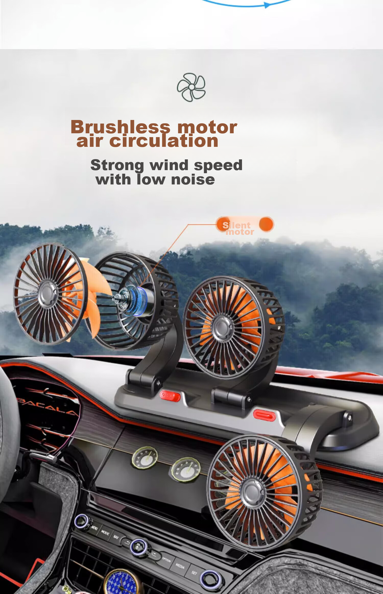 Huashi Car Fan with USB Interface, Specially Designed for Large Trucks, High-Power Strong Wind, 5V Low Noise, Three-Head Vehicle Electric Fa 7