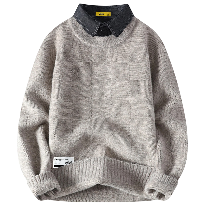 JEEP Men's Winter Thickened Sweater Shirt Collar Base Layer Loose Knitwear White 2XL