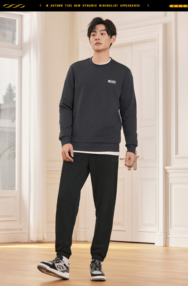 QIAODAN Sweatshirt for Men, Spring Jacket, Comfortable Round Neck Sportswear, Casual Long-Sleeve Top, Pullover for Me 12