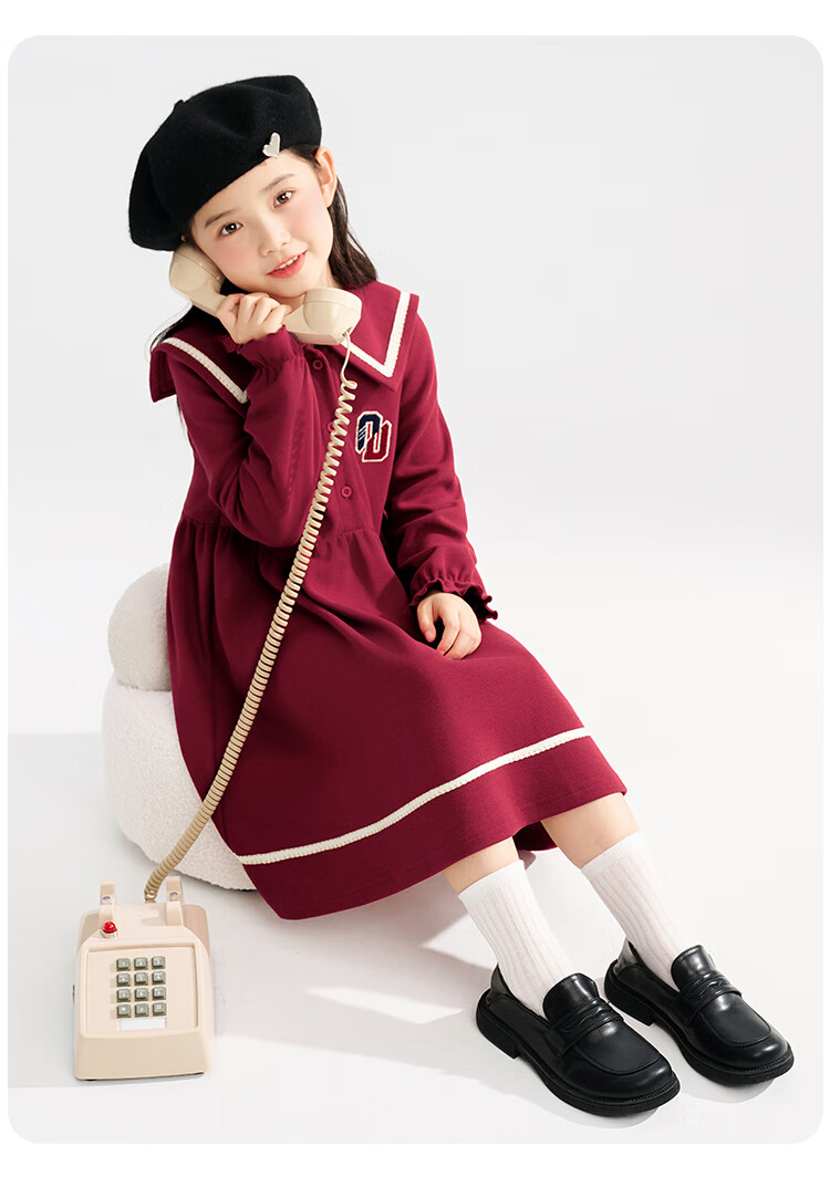 QQ DUCK Girls' Dress, Children's Preppy Style Holiday Outfit, Student JK Navy Dress, Big Kids' Clothing 5