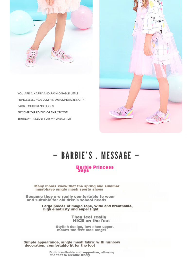 Barbie Children's Shoes, Summer Kids' Sneakers, Girls' Breathable Mesh Shoes, Casual Sports Shoes DA5506, Light Purple, Size 34 4