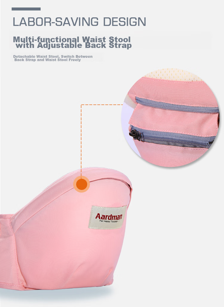 LYUBA Waist Stool, Baby Carrier, Front-Carrying Style, Baby-Holding Aid, Multifunctional Seat, Shock-Absorbing Back Support, Infant Carrier HYA2031, Cherry Blossom Pink 3