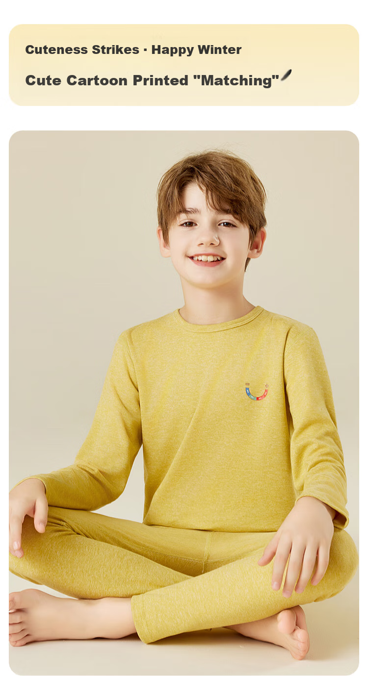 LangSha [Containing Wool And Silk] Children's Thermal Underwear, Boys And Girls Autumn And Winter Thermal Top And Bottom, Baby School Uniform Essential Set 10
