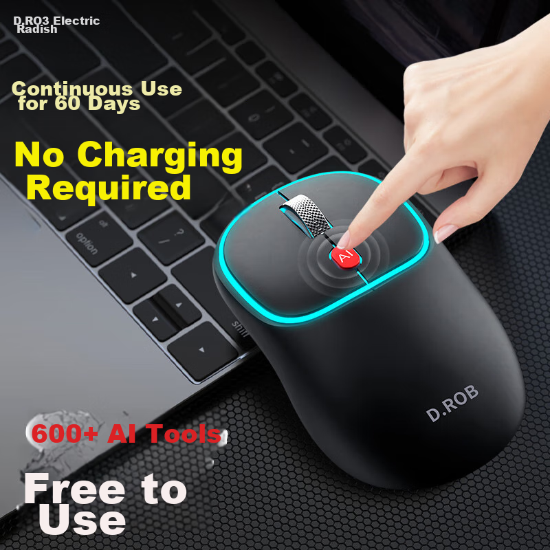D.ROB Intelligent AI Mouse, 1200mAh Long-Lasting Wireless Silent Mouse, Ergonomic Type-C Rechargeable Office Mouse (Equipped with DeepSeek), D202 Black