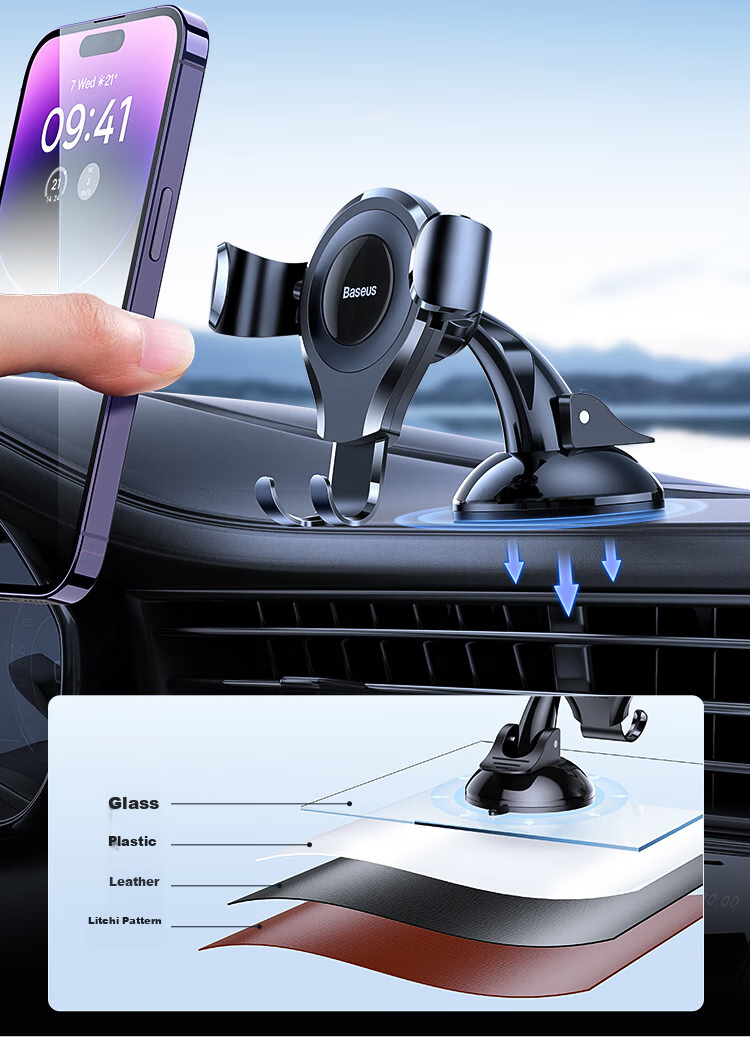 Baseus Car Phone Holder, Suction Cup Navigation Mount for Car Dashboard, Front Windshield And Center Console Holder 11