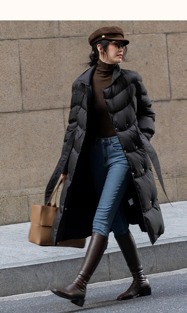Dme [Jingshu Laqian] Winter 400T Spring Yafang 90 Duck Down Long Double-Breasted Ruffle down Jacket for Wome 15