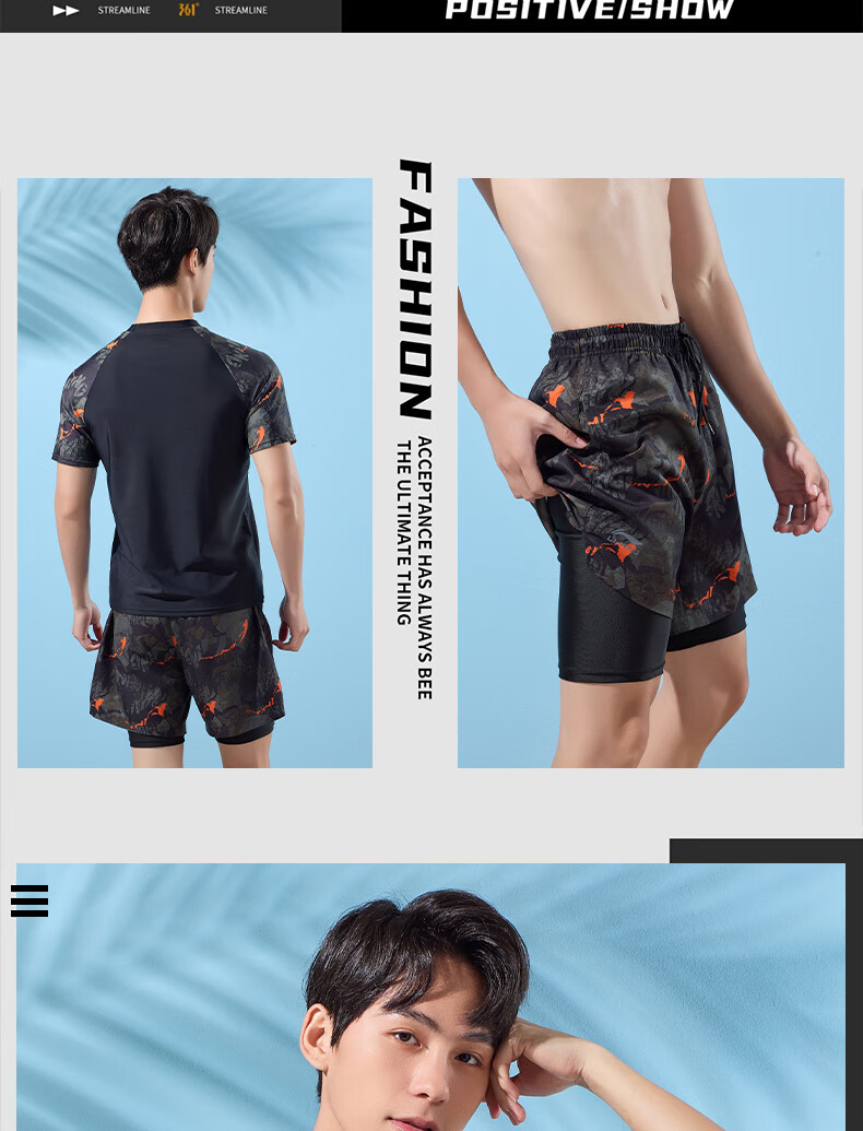 Li-Ning Men's Swim Trunks, Double-Layer Anti-Embarrassment Swimwear Set, Comfortable High-Elasticity Water And Land Dual-Use Two-Piece Set, 86-33 Black And Gray, XL 13