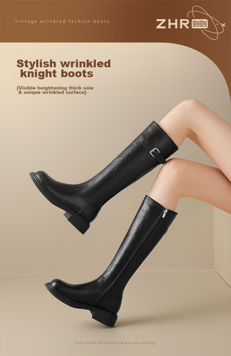ZHR Tall Boots for Women, Winter Over-Knee Thick-Soled Riding Boots, Retro Western Style Travel Boots with Fleece Lining, BL323A Black, Size 38 1