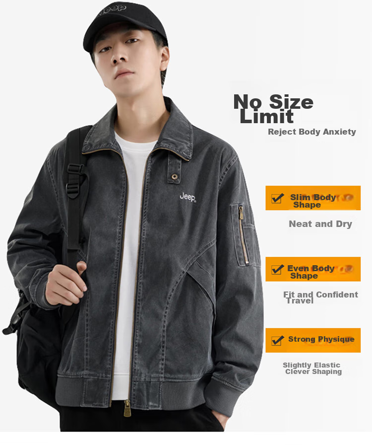 JEEP Men's Jacket, Spring And Autumn Casual Loose Workwear Lapel Coat, Black, 2XL 12