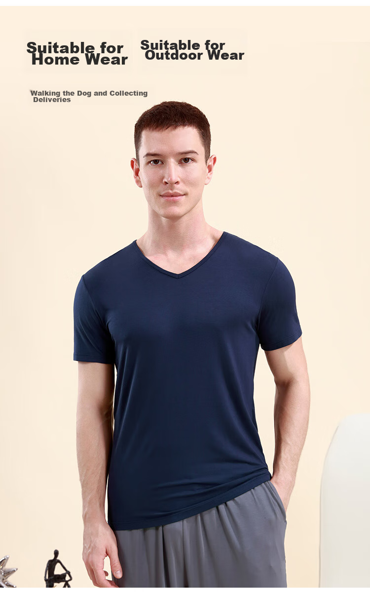 CHERISH LIFE Men's T-Shirt Undershirt, Modal Short-Sleeve V-Neck Undershirt, Elastic Slim Fit 7