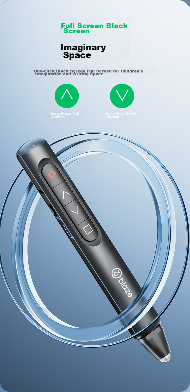 BIAZE Red Light PPT Page-Turning Pen with Touch Control And Writing Function, Laser Pointer for Teachers, Projection Remote Control Pen, Multimedia Presentation Tool, Demonstrator, AA Battery Model Suitable for Seewo Whiteboard 13