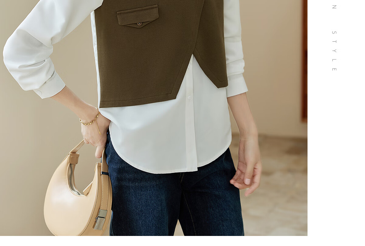 Chushen Women's Long-Sleeve Shirt with Contrasting Color Splicing Design, Fashionable Two-Piece Look for Work Commute S143C2026 10