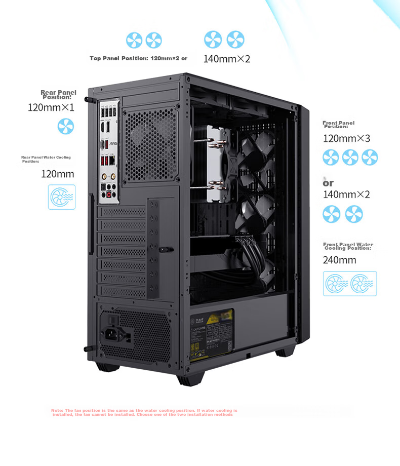 BUBALUS Tianyue Business Mid-Tower Case (Supports 240mm Water Cooling, ATX Motherboard, 300mm Graphics Card, 6 Fan Positions, Bottom-Mounted PSU Compartment, Desktop Computer Case/U3) 5
