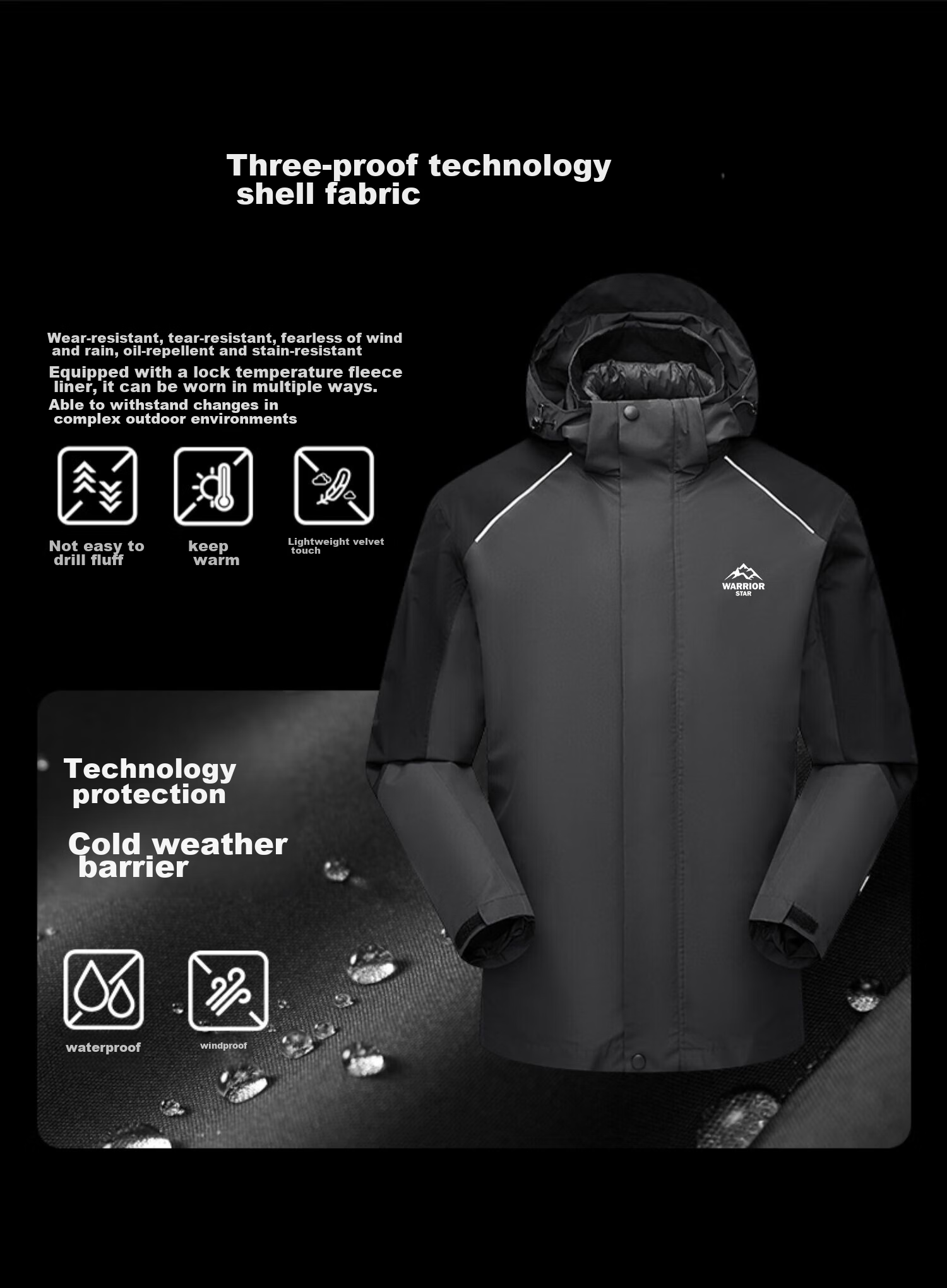 Huili Men's Outdoor Three-In Jacket, Fleece Inner Layer, Windproof And Warm, Detachable Hiking And Mountaineering Coat for Me 3