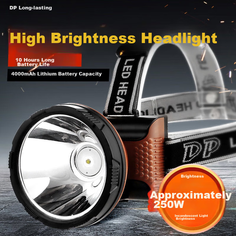 DP LED-7082S Lithium Battery Headlamp, Rechargeable Outdoor Lighting Fishing Lamp, High-Intensity Long-Range Head-Mounted Mining Lamp
