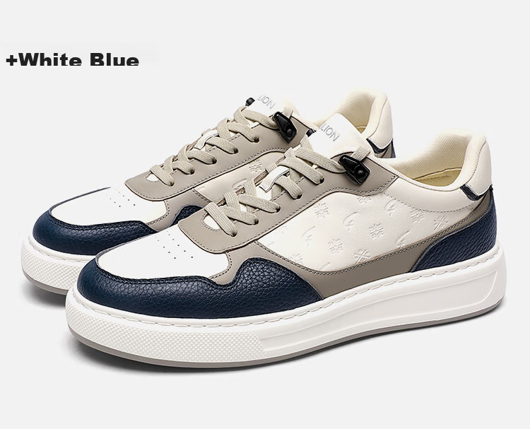 Goldlion Men's Shoes, Casual Sneakers, Lightweight And Comfortable, Classic Versatile Skateboard Shoes, G557430575LBE, White And Blue, Size 39 15