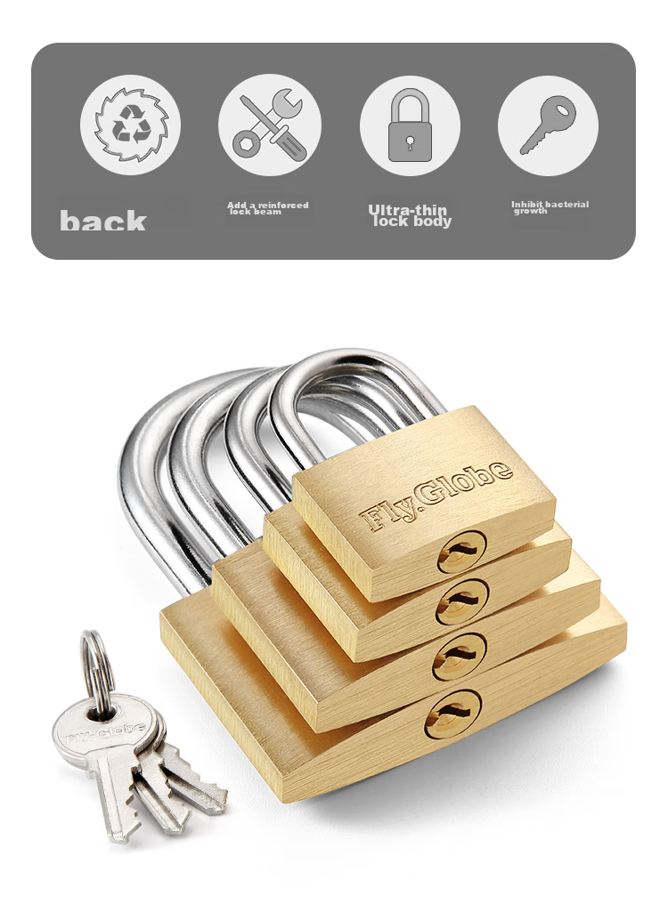 Fly.Globe Brass Padlock, Waterproof And Rust-Resistant Lock, Door Lock, Drawer Lock, Cabinet Lock, Anti-Theft Window Lock, 30MM 2