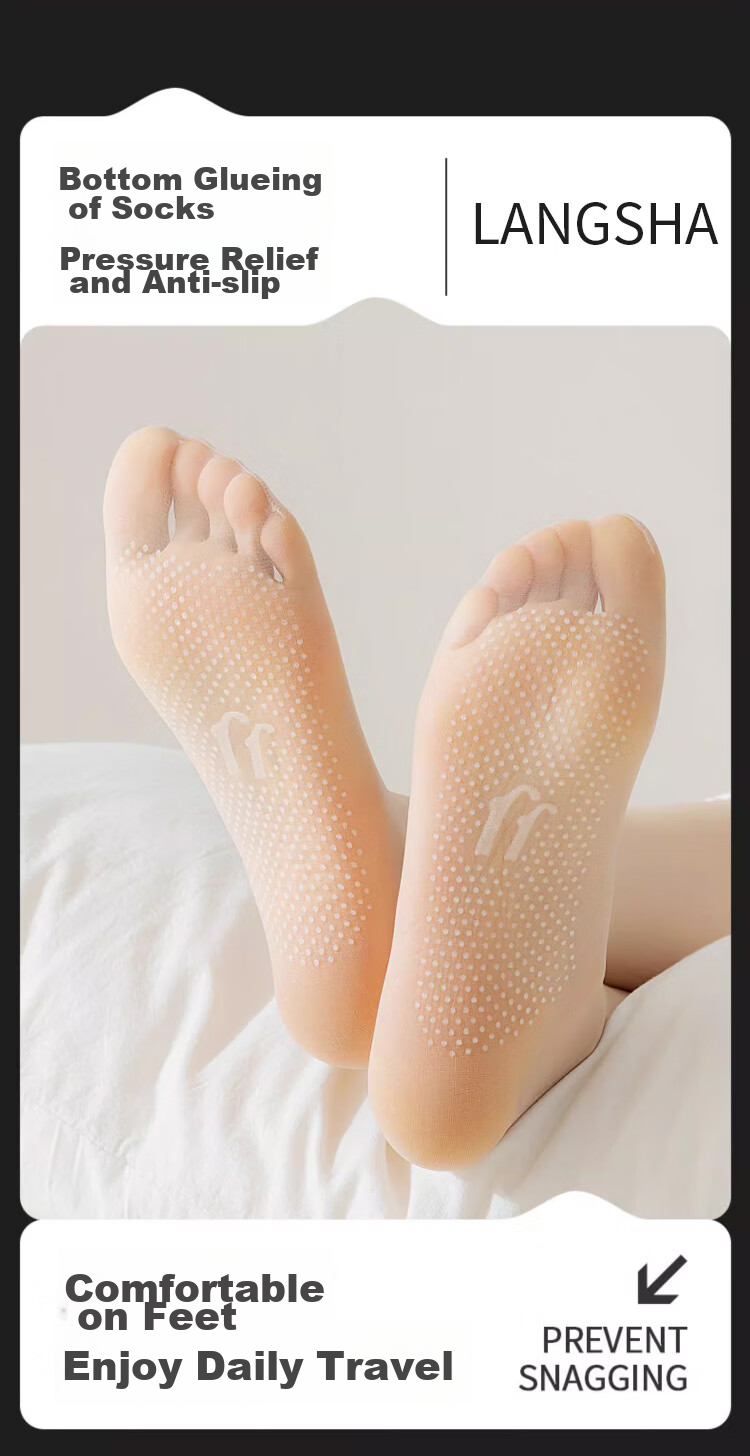 LangSha Women's Thigh-High Stockings, Spring And Summer Ultra-Thin 0D Crystal Silk Transparent Wear-Resistant Silicone Non-Slip Short Tube Flesh-Colored Socks for Wome 4