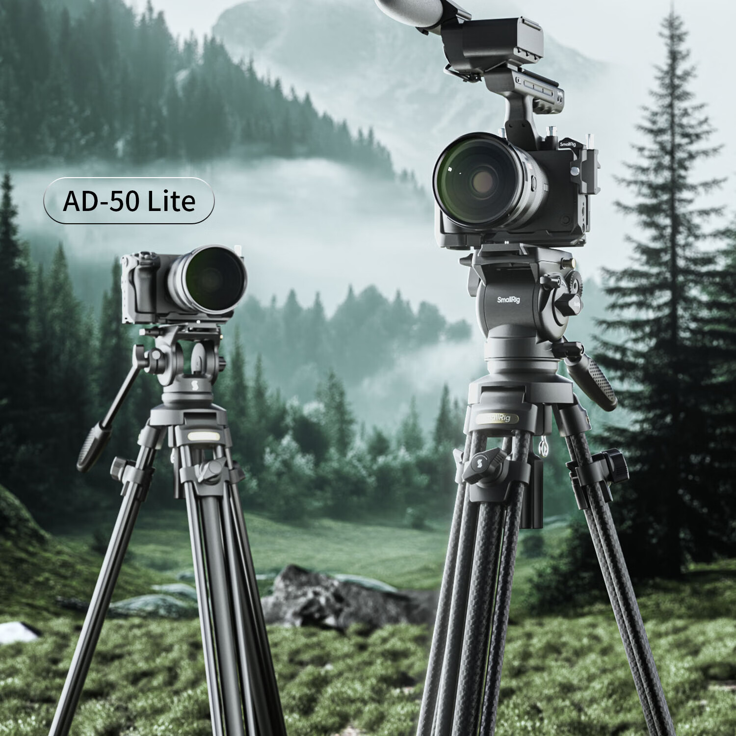 SmallRig 4420 AD-50 Carbon Fiber Tripod, Professional Lightweight Camera Birdie Stand, Hydraulic Damping Ball Head Support, Arm, Portable Photography Live Streaming Aluminum Alloy Tripod 10