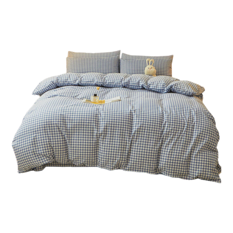 Grace Duvet Cover Single Piece, 7A Antibacterial Skin-Friendly Brushed Printed Duvet Cover for Double Bed - Blue Small Check Pattern, 200*230cm