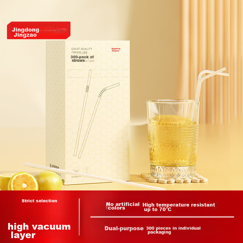 JD Original Disposable Straws, Individually Wrapped, Transparent Bent Straws for Babies And Postpartum Women, Food-Grade Contact Straws [300 Pieces]