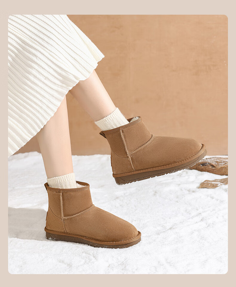 DAPHNE Fleece-Lined Snow Boots for Women, 2025 Winter New Thick Cotton Shoes, Warm Women's Shoes, Flat Cowhide Short Boots 14
